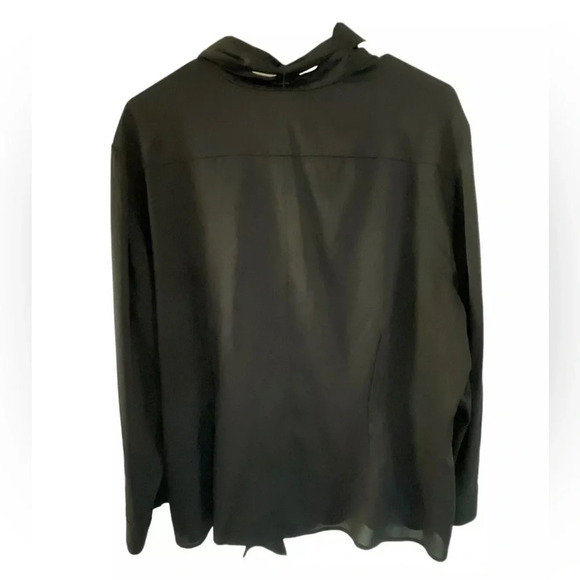 ST JOHN Black Button Up Blouse Sheer Long Sleeve Size XL Business Preppy New - Picture 2 of 8